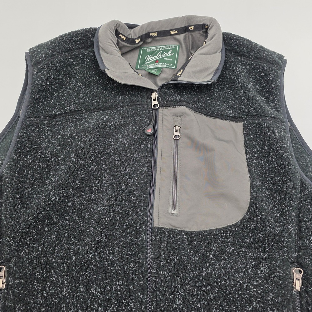 Woolrich Mens Fleece Vest Charcoal Gray Full Zip Pockets‎ Outdoor Size L